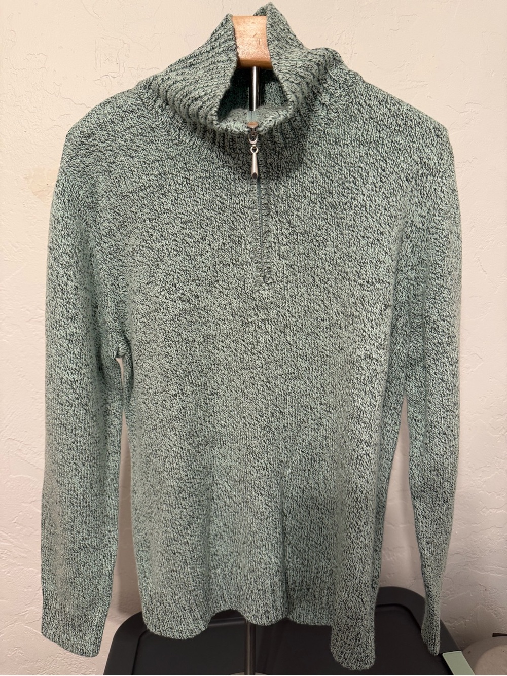 Karen Scott Heathered Sage Green Half-Zip Turtleneck Sweater